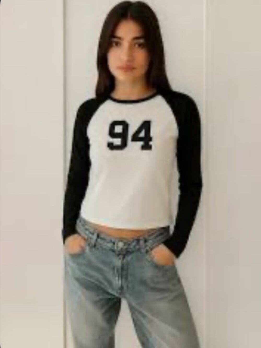 RSQ White Black Varsity 94 Raglan Baseball Long Sleeve Top Size L EUC